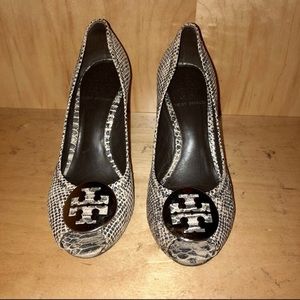 Tory Burch Python Kata Peep-Toe Wedge